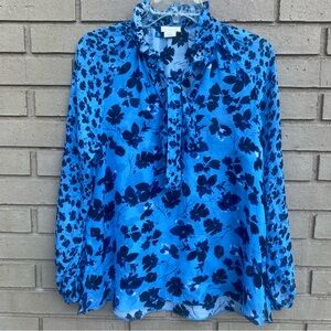Shoshanna Blue Floral Sheer Blouse Size Small 100 Percent Viscose